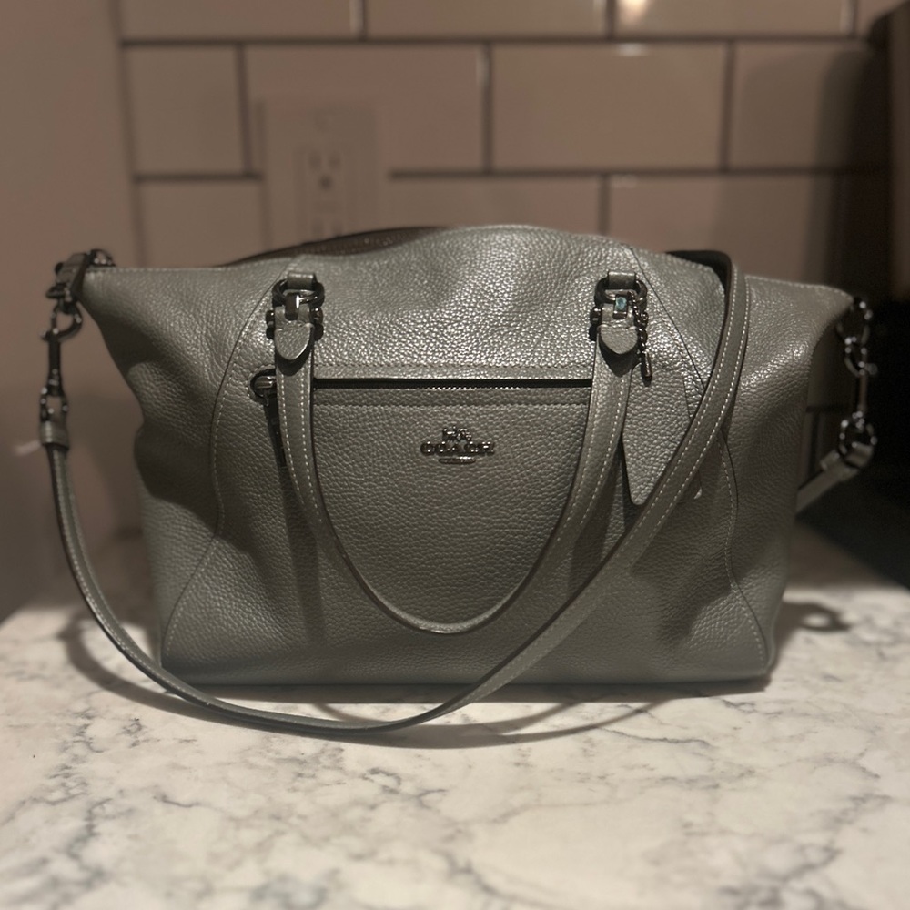 EUC VINTAGE COACH PRAIRIE GRAY COLOR PEBBLE LEATHER MED CROSSBODY SATCHEL BAG